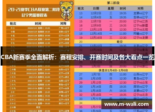 CBA新赛季全面解析：赛程安排、开赛时间及各大看点一览